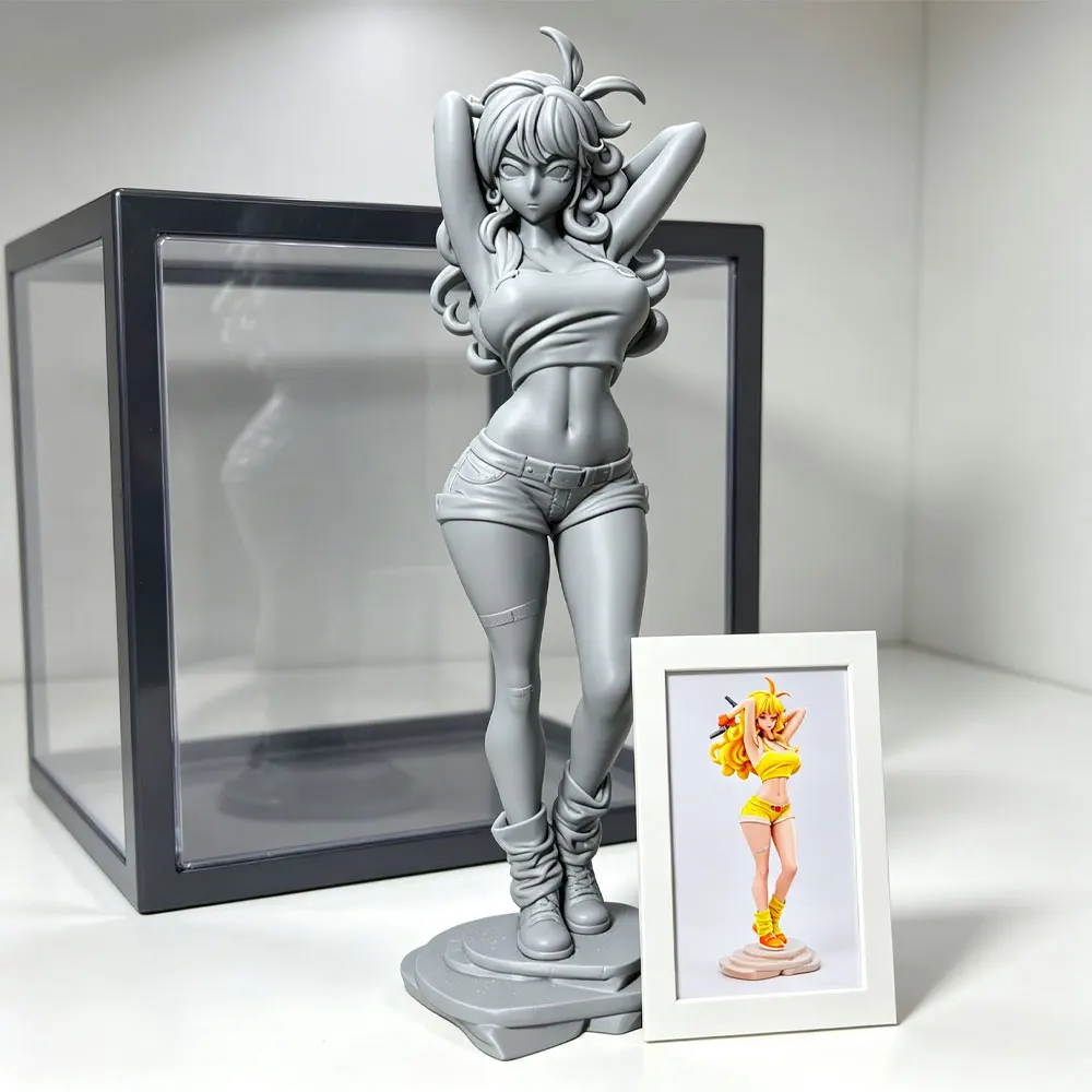 1/24/12/6 Gun-wielding Launcher - Casual Style Girl with Fluffy Curly Hair - Resin Model Kit / 3D Printed Statue,Unpainted