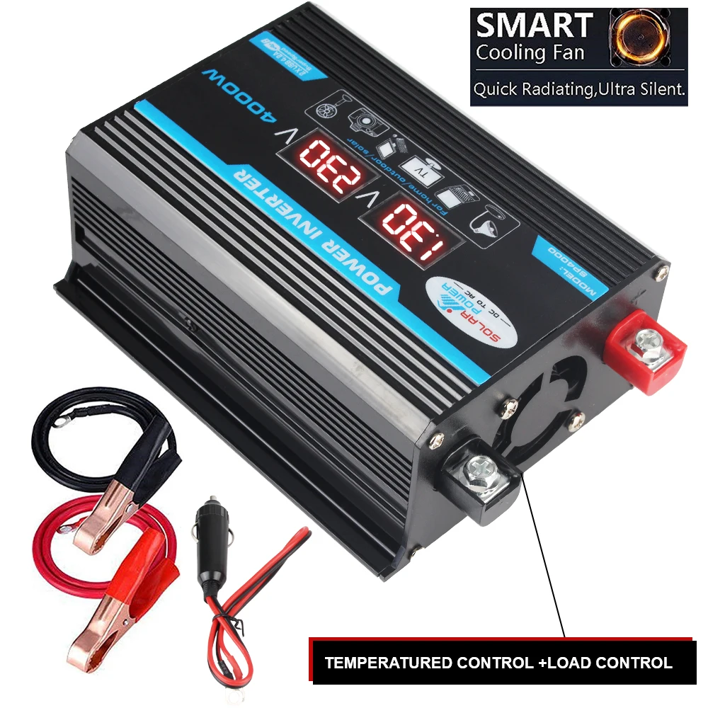 Car Inverter Dual USB Voltage Transformer 4000W Solar Charger Adapter 12V 220V Converter Car Power Inverter Multiple Protection