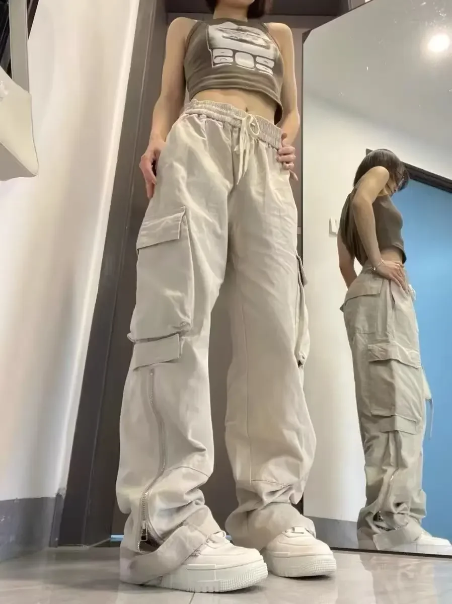 

Vintage 90S Women's Cargo Pants Solid Color Streetwear Low Waist Trousers Female 2022 Autumn Overalls Baggy Straight Pants