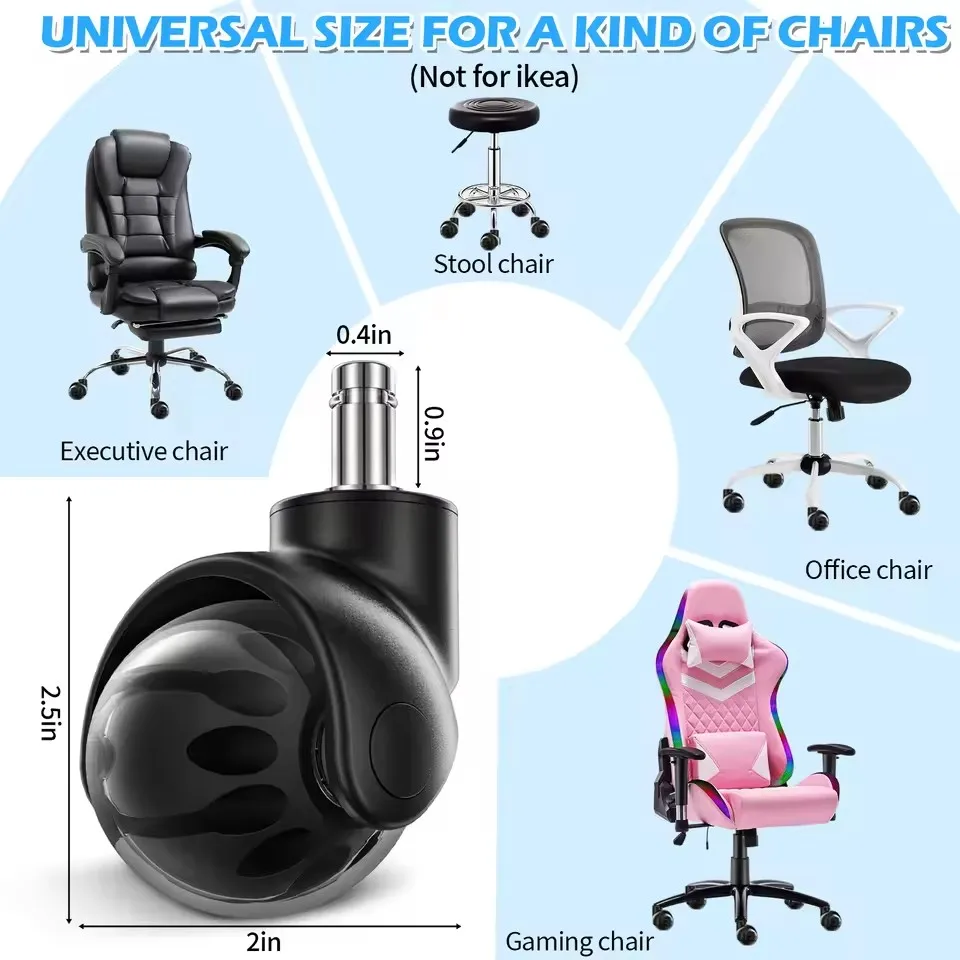 5 Pcs/lot  2 Inch Office Chair Quiet Wheel Optional M11 Pole & Smooth Gliding Heavy Duty Chair Casters Desk Chair Wheels