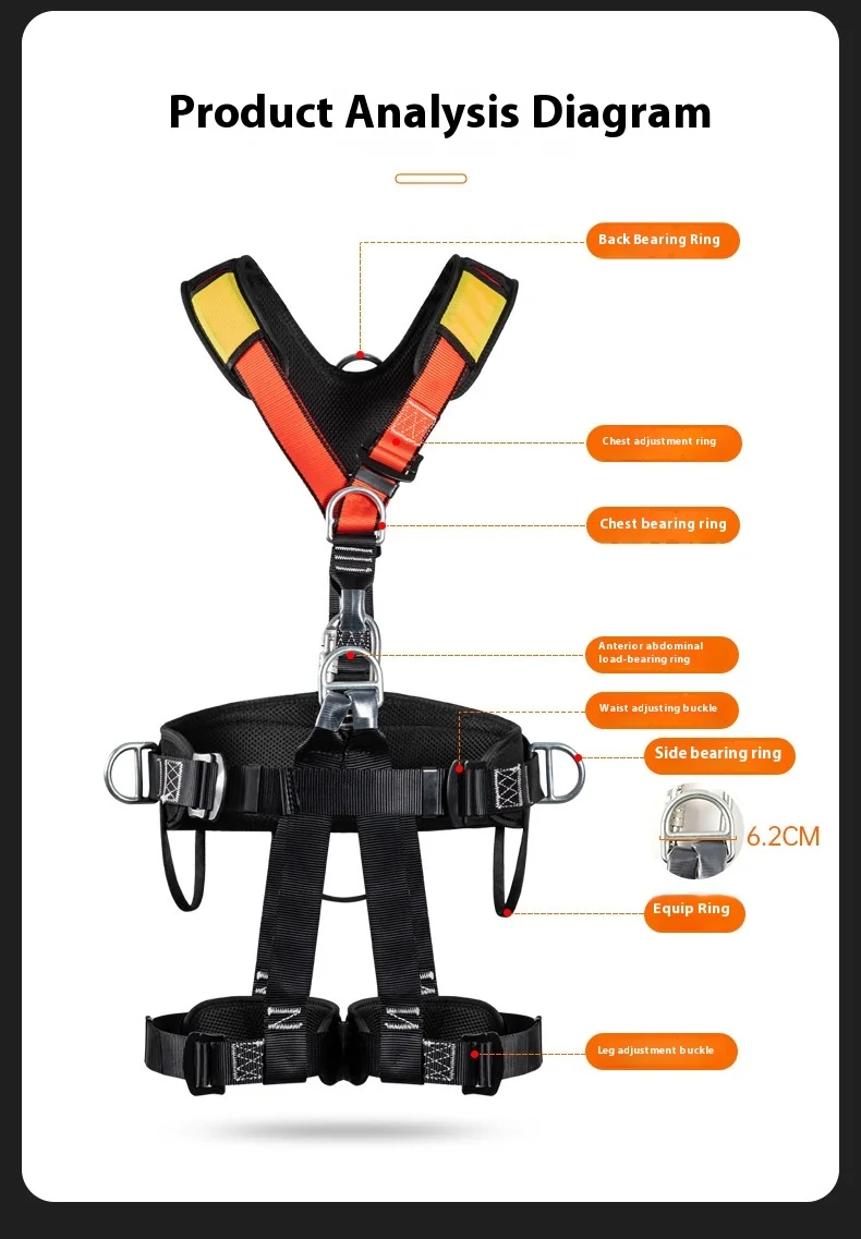 5-Point Harness, Mountaineering Climbing Safety Rope Set, Emergency Rescue Rappelling Gear, Full Body Protection