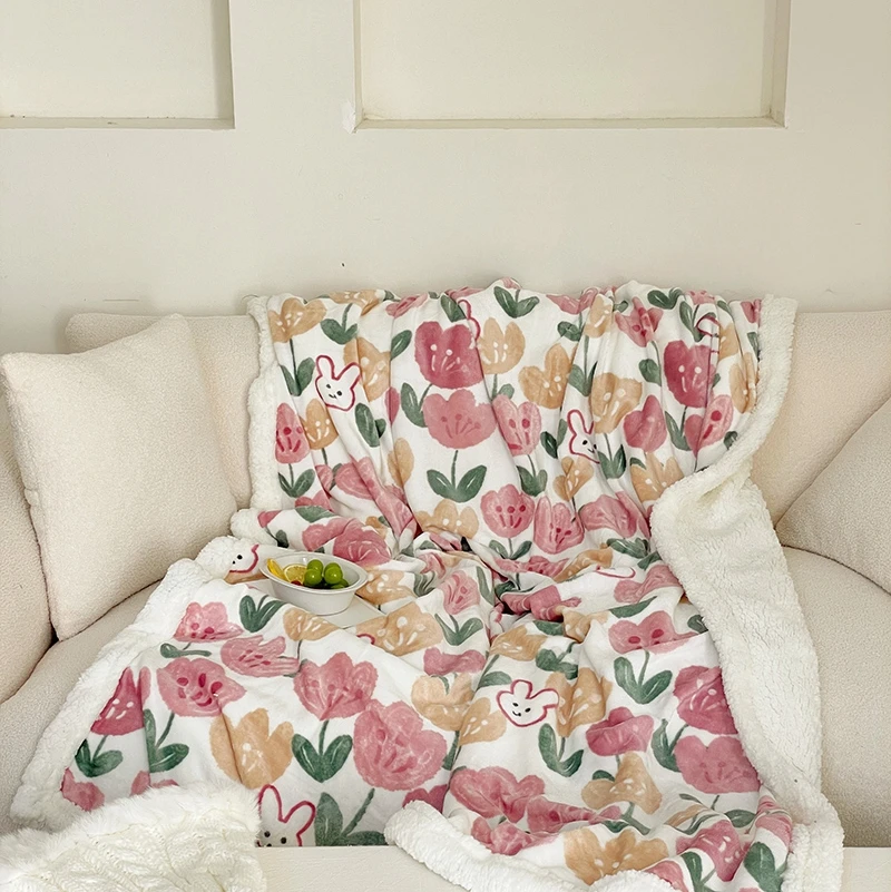 Fluffy Flannel Blanket for Adults and Kids, Tulip Flower,Cozy Double Side Blankets, Warmth Floral Sofa Bed Throw Quilts, 150*200