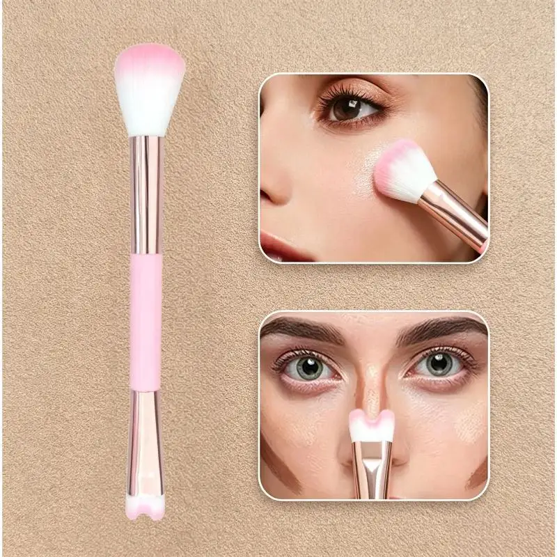 2-in-1 U-Shaped Nose Contour Brush Dual-End Fiber Makeup Brush Compact Beauty Tool for Travel Cosmetic Needs