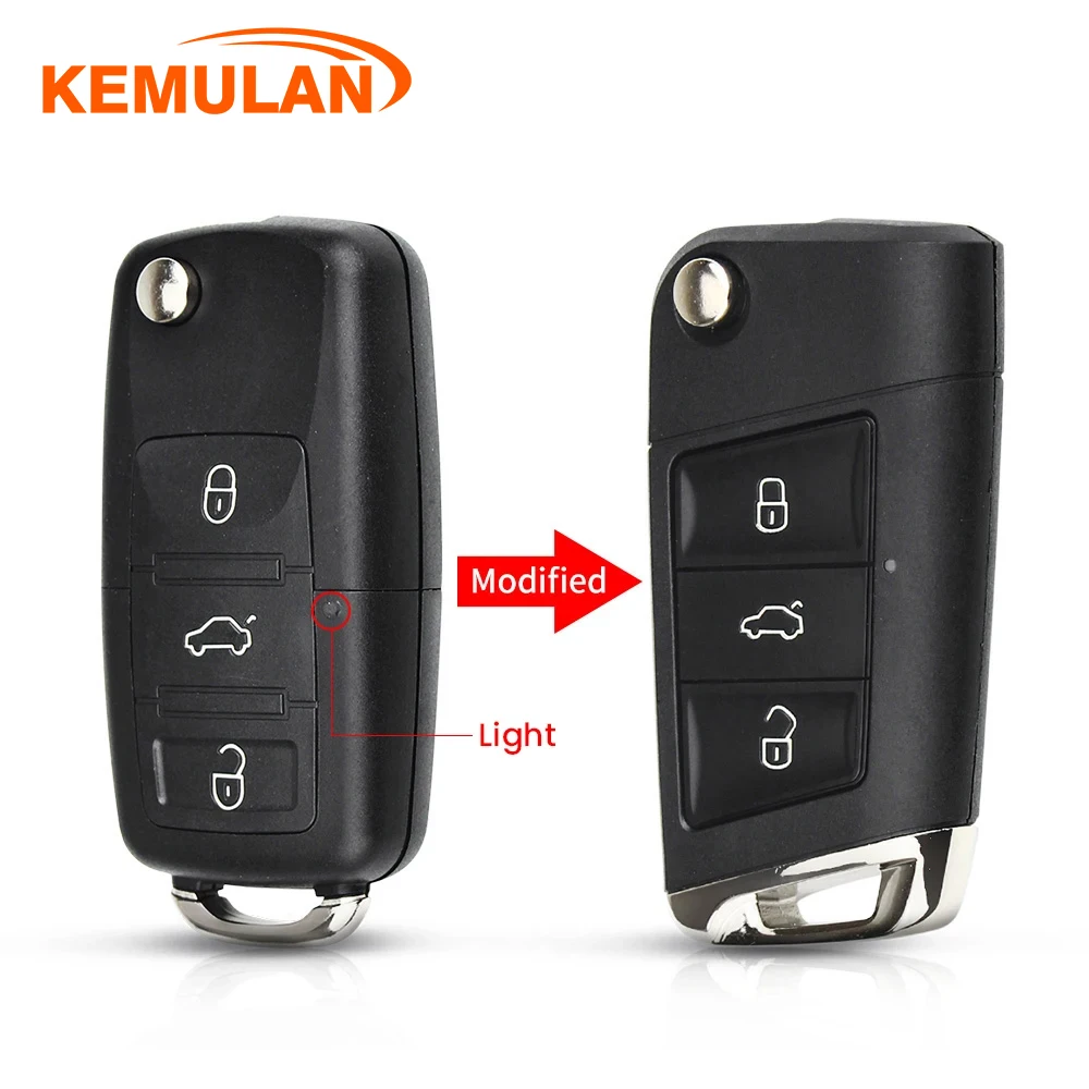 

KEMULAN For Volkswagen VW Polo Passat B5 Golf MK5 Beetle Modified Flip Remote Key Shell Fob 3 Buttons Replacement Car Key Cover