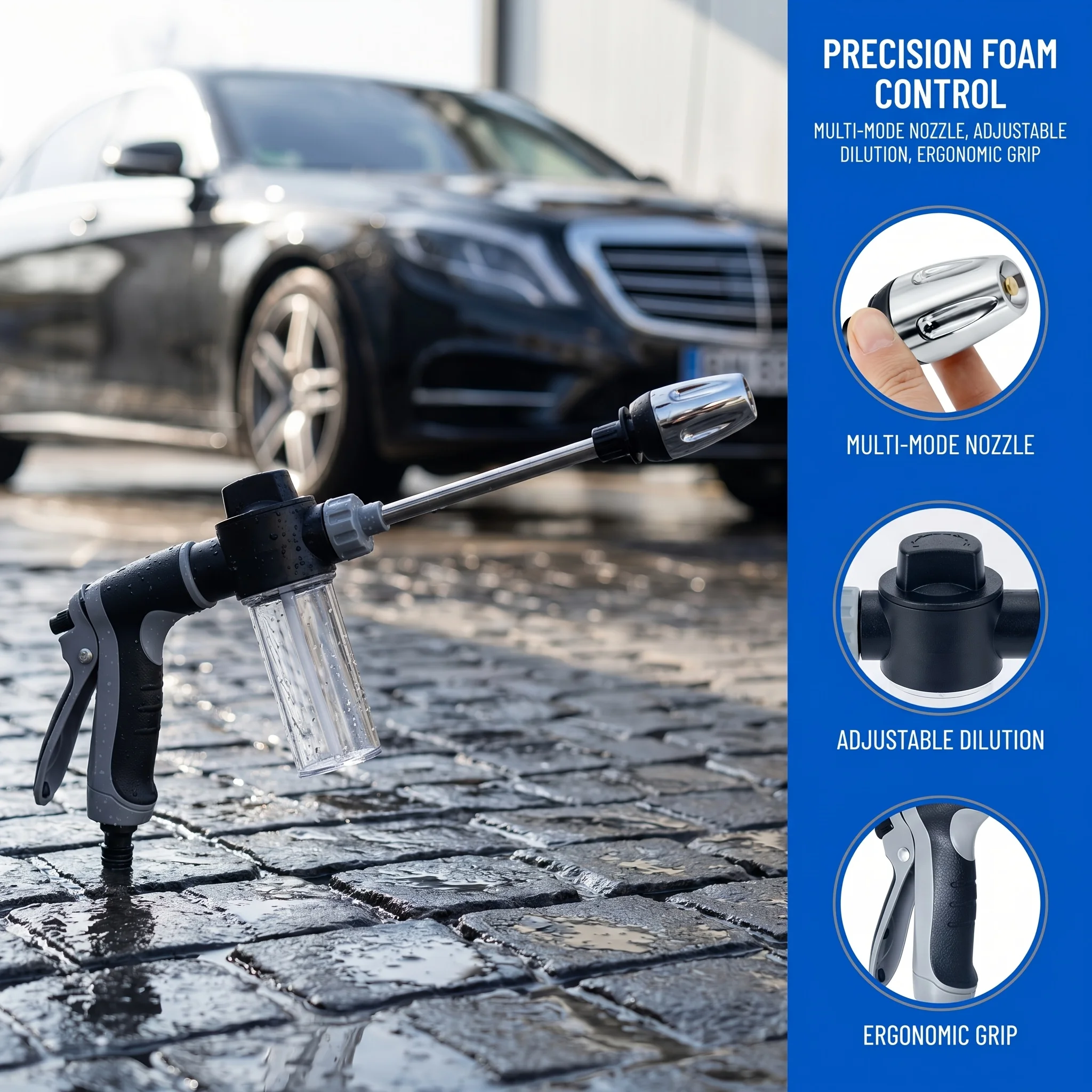 1set High-Pressure Car Wash Gun With Extended Wand For Garden Cleaning Maintenance Leak-Proof Seal Multi-Stage Adjustable Spray