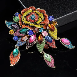 Classic Retro Baroque Style Large Rhinestone Brooches For Women Luxury Vintage Crystal Pendant Pins Lady Party Banquet Buckles