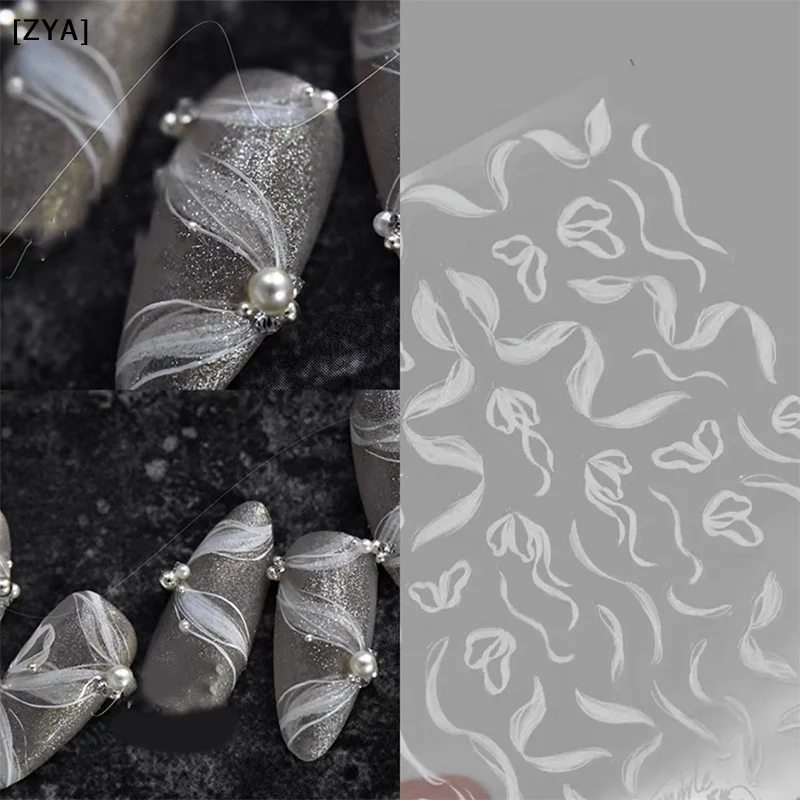 1 Sheets White Lace Ribbon With Pearl Nail Stickers Adhesive Nail Art Sticker Nail Art Decoration[ZYA][ZYA]