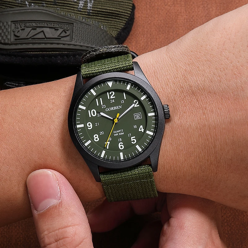 Military Watch for Men Luminous Hands Sports Nylon Belt Quartz Wrist Watches Wristwatch Reloj Army Green Male Chronograph Clock