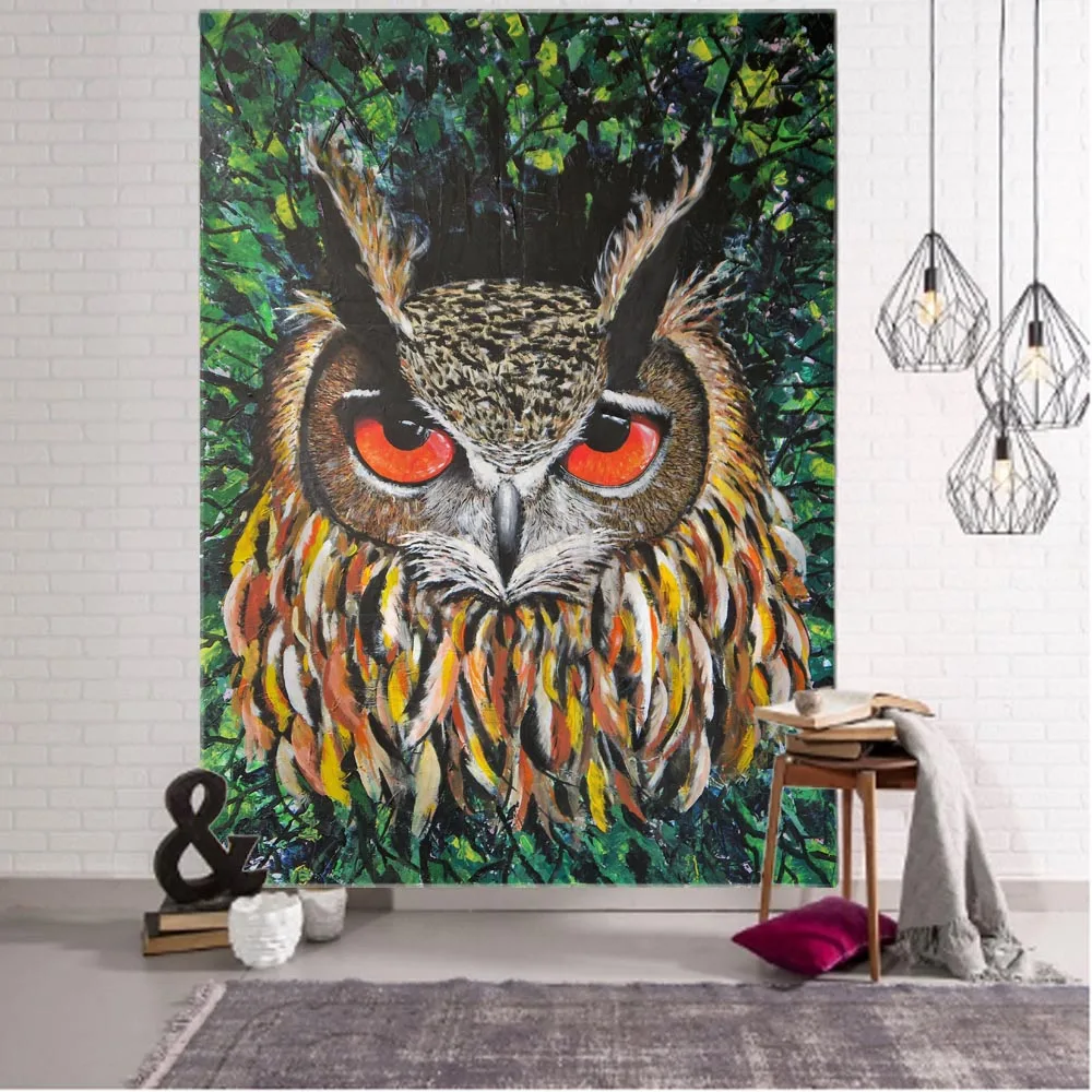 

Owl art tapestry psychedelic animal wall hanging magic science fiction cartoon Bohemian home bedroom wall decoration blanket