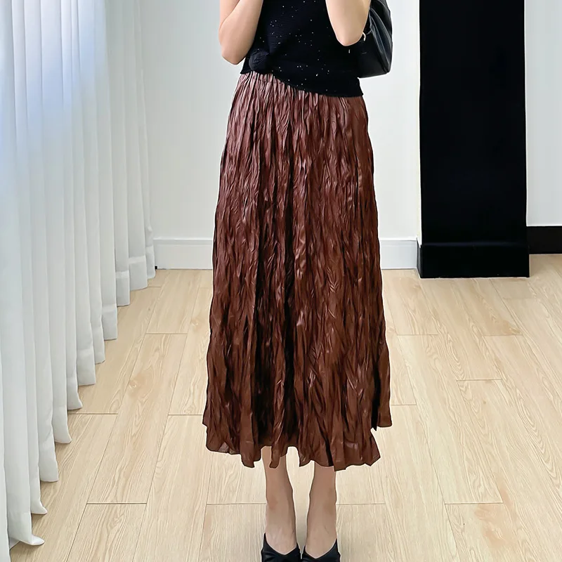 Miyake Pleated Skirt for Women 2023 Autumn New High Waist Slimming Simple All-Match Pleated Temperament Youthful-Looking Skirt