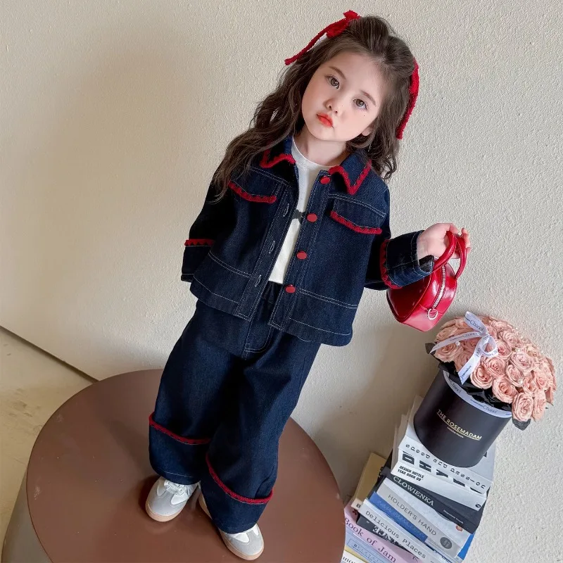 

Girls' Craft Denim Set Spring and Autumn 2025 New Children's Korean Fashion Little Girls' Elegant Two Piece Set Trendy
