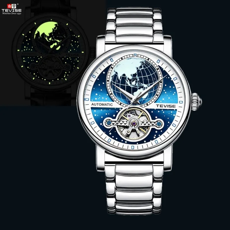 Tevise Men Watches Automatic Mechanical Watch Hollow Luminous Skeleton Tourbillon Watches for Men 30m Waterproof Reloj Hombre