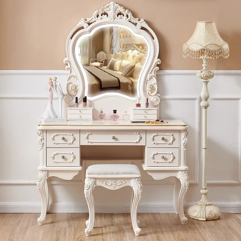 Mesa De tocador De boda para niños y bebés, tocador De almacenamiento De maquillaje con patas Beige, cajones blancos