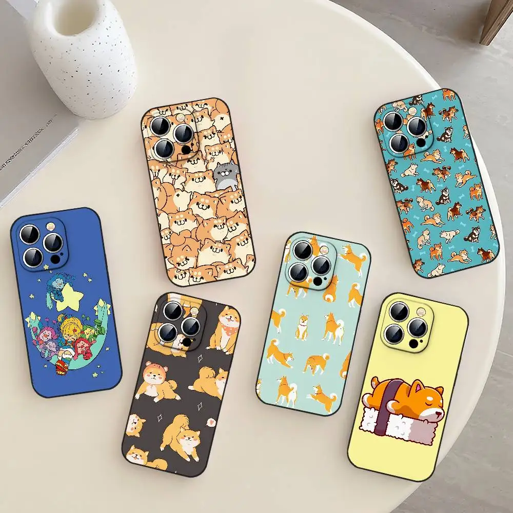 Cartoon Shiba Inu Hund Handyhülle Handyhülle für IPhone 17 16 15 14 13 12 11 X XR XS Plus Pro Max Mini Soft Black Cover
