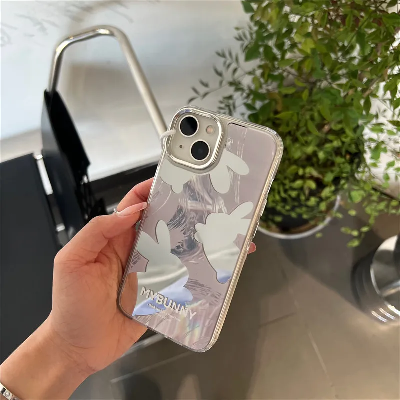 

For iphone 14Promax 2023 New Ins Net Red Electroplated Mirror Cartoon Rabbit Fall-proof Mobile Phone Hard Case 14Pro 13Promax 12