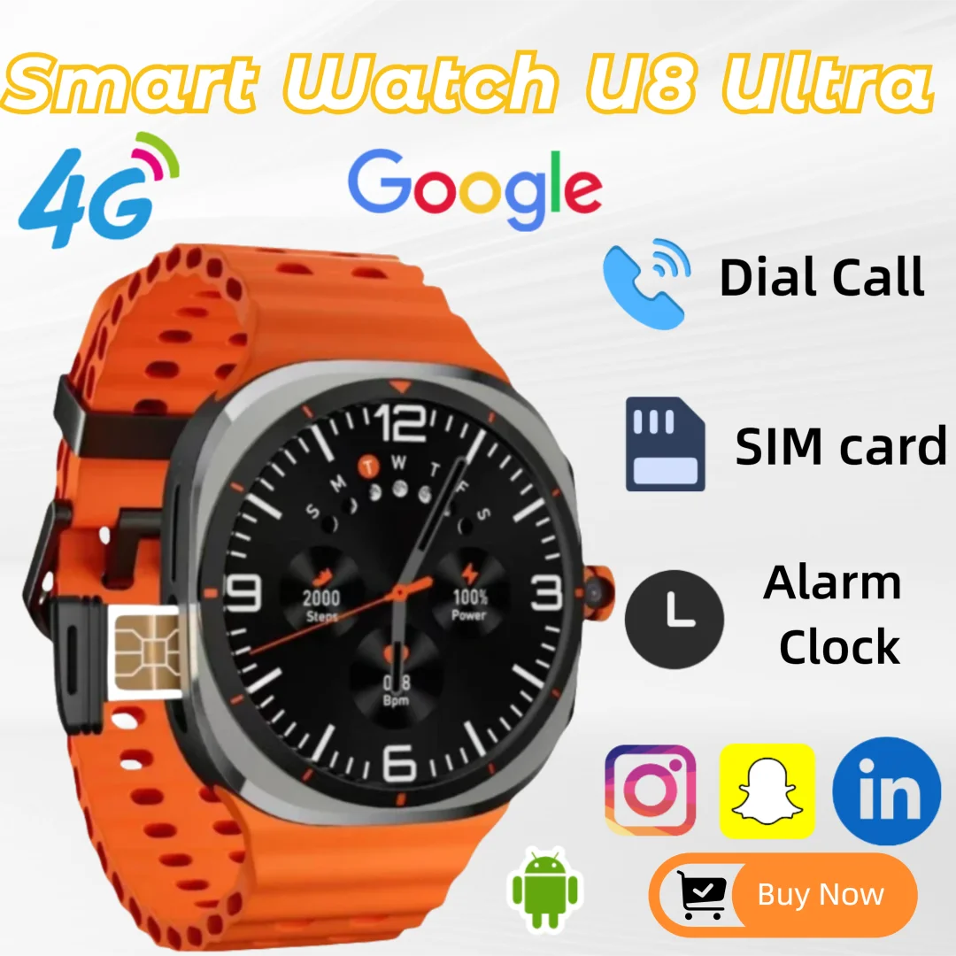

New 2025 U8 Ultra Android smartwatch with 5G/4G full network connectivity, global call rotation camera Amoled screen GPS WIFI