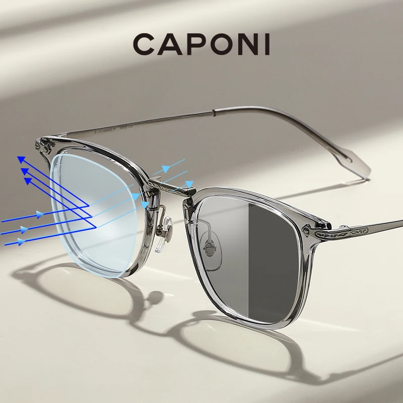 CAPONI TR-90 Titanium Frame Eyeglasses For Women Photochromic Gray Glasses Anti Blue Light Computer Comfortable Glasses BF7564