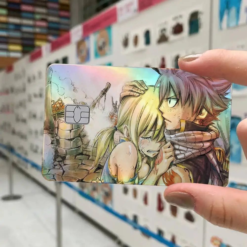 Cartoon F-Fairy Tail Anime 4Pcs Laser Card Stickers Vinyl Skin For Credit Debit Bank Cards Waterproof Resistant Protective