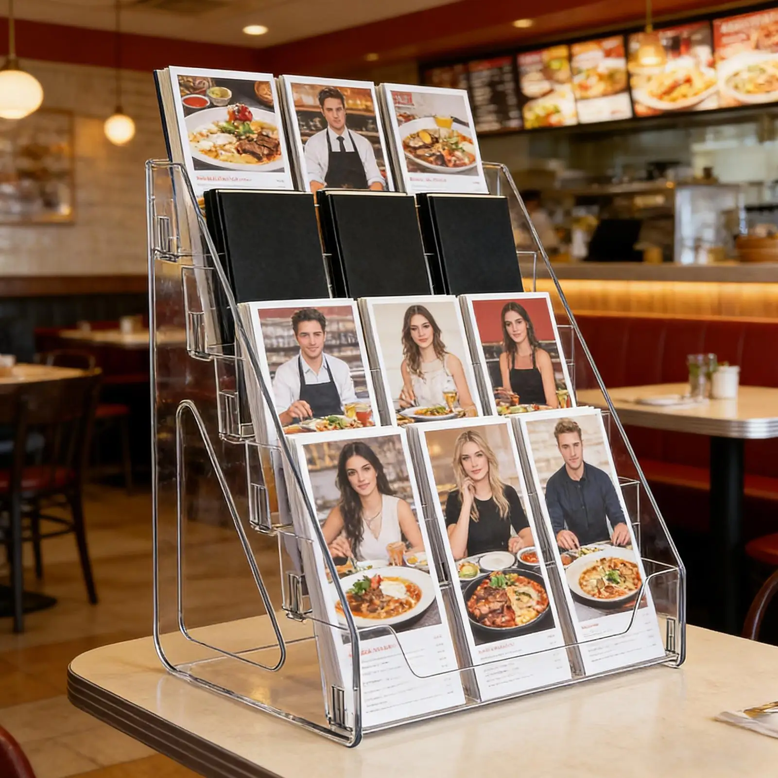 5 Tier Acrylic Card Display Stand Clear Graded Shelf for Collectible Trading Cards Photos Postcards Exhibition Booth Organizer