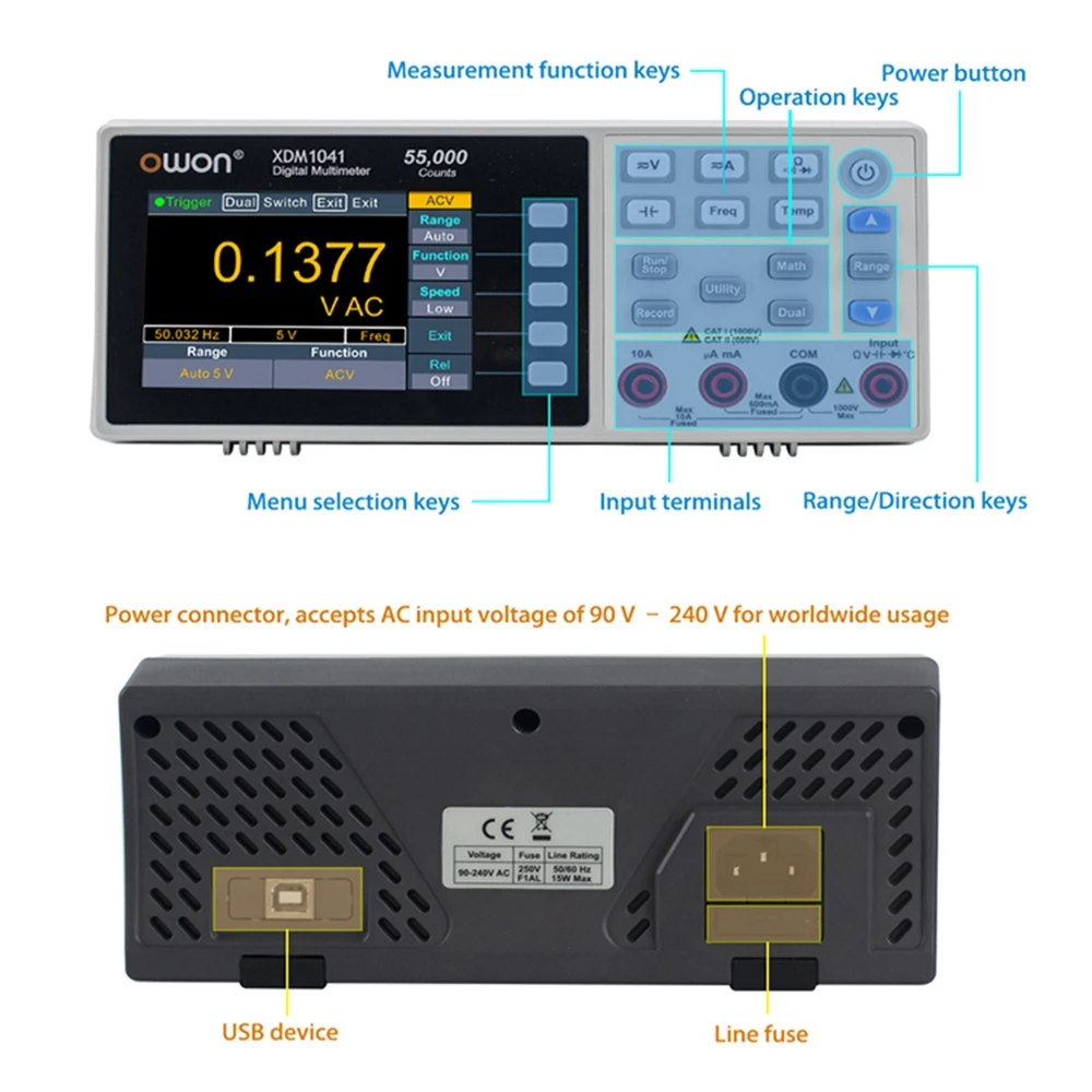 Imagem -06 - Multímetro Digital Portátil Owon Xdm1041 Xdm1241 Tensão de Corrente True Rms dc ac Medidor Tester Usb