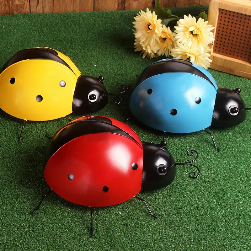 10cm Metal Ladybird Insect Fence Hanger Wall Hanging Home Outdoor Garden Decorative Figurine Kids Toys Gift Art Ornament