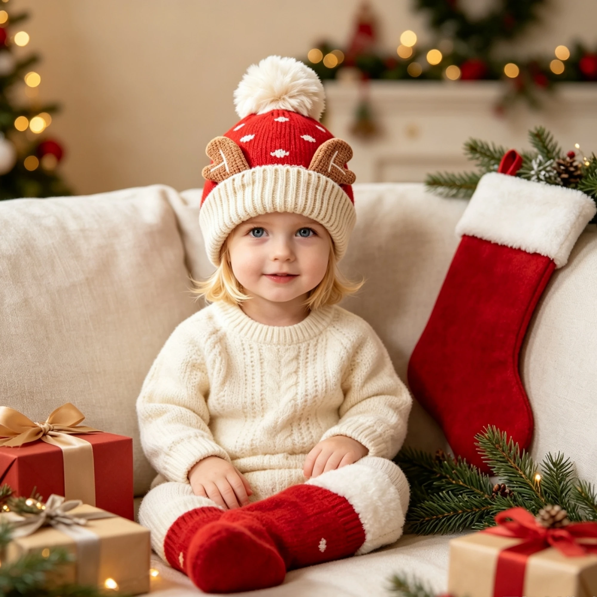 Kids' Reindeer & Snowflake Knit Hat — product detail 5