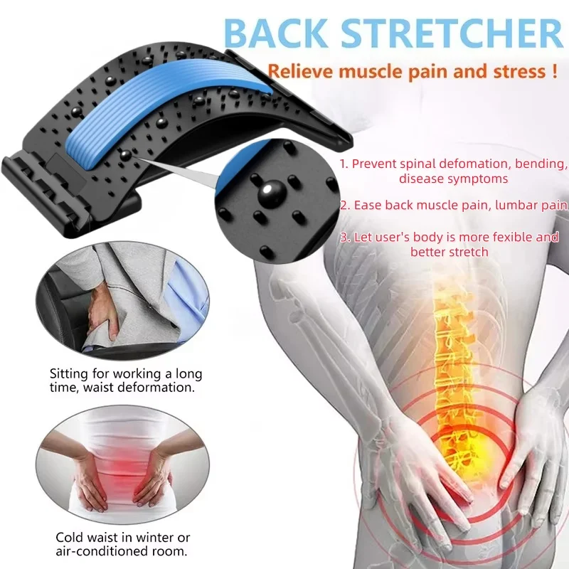 Back Stretcher 4-level Adjustable Lumbar Stretcher Magnetic Therapy Stretcher Adjustable Non-slip Lumbar Massager Corrects Waist