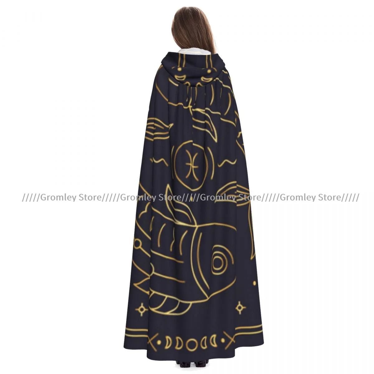 Pisces Zodiac Astrological Horoscope Witch Cloak Halloween Cosplay Costume Adult Unisex Cloak Retro Ages Cape