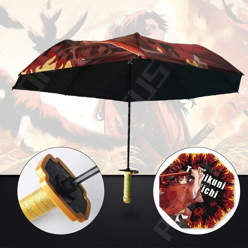 Demon Slayer Katana Umbrella Wind Rain Folding Parasol Kimetsu No Yaiba Tanjirou Shinobu Japanese Sword Umbrellas Anime Gifts