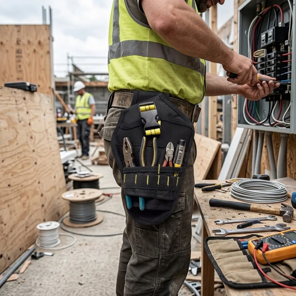 Black Waterproof Tool Bag for Electricians Wrench Organizer with Multi Pocket Design 30x26x2cm Oxford Material