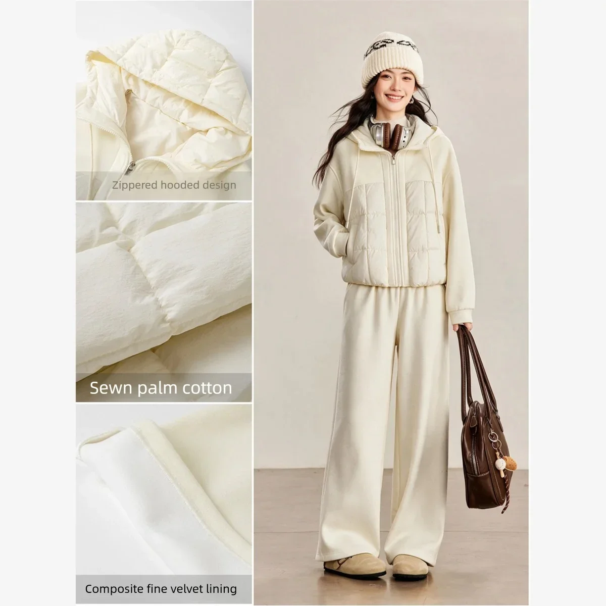VIMLY Casual Two-piece Set for Women 2026 Winter New Hooded Jacket Wide Leg Baggy Pants Fashion Matching Outfit Female 31986