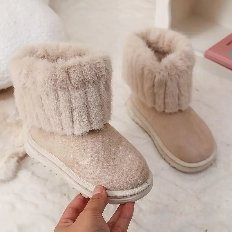 

Hot Girl Winter Ankle Boots Thicken Cotton Shoes Fleece-Lined Anti-Slippery Child Keep Warm Kawaii Fashion New Style Casual Shoe