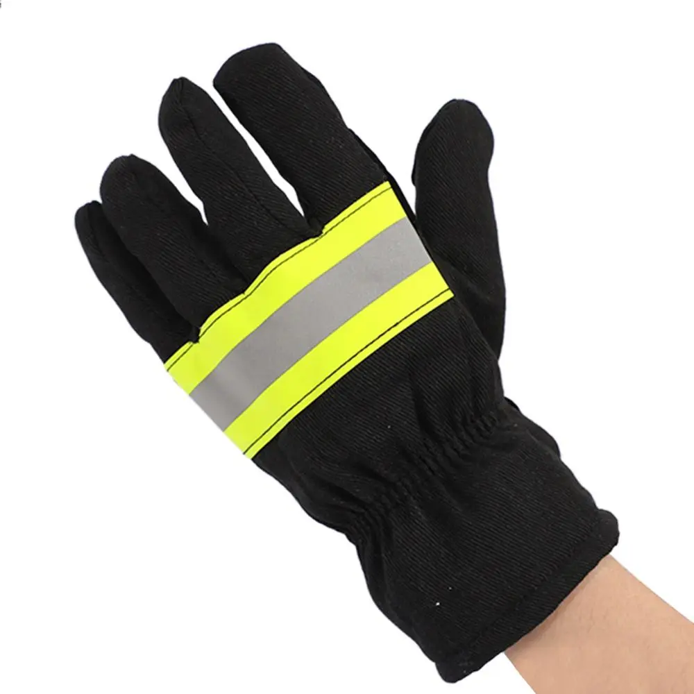 Black Fireman Gloves Firefighter Training Reflective Strap Fire Resistant Gloves Wear-Resistance Thicken Fire Proof Gloves