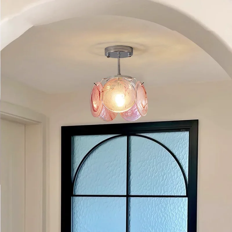 French Retro Rotundity Glass Chandelier Iron Art Ceiling Pendant Light Living Room Bedroom Restaurant Kitchen LED Hanging Lamps