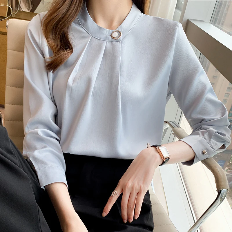 TFETTERS Office Lady Blouse Women Spring French Casual Solid Chiffon Shirt Women Long Sleeve Professional Wear OL Women Clothes