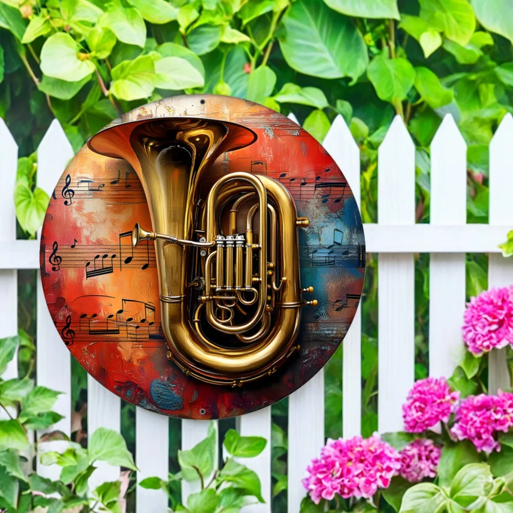 لافتة ألومنيوم توبا من الموسيقى والنحاس - فن نابض بالحياة مقاس 20 × 20 سم، ديكور إكليل لموسم العطلات/أحتفالات الصيف، المنزل #4