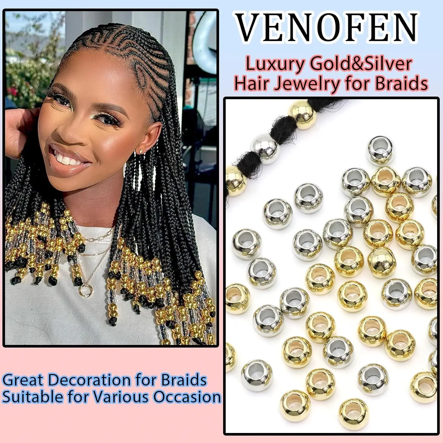 25 unids/bolsa 12mm cuentas de rastas galvanizadas de oro y plata son adecuadas para accesorios para el cabello rastas