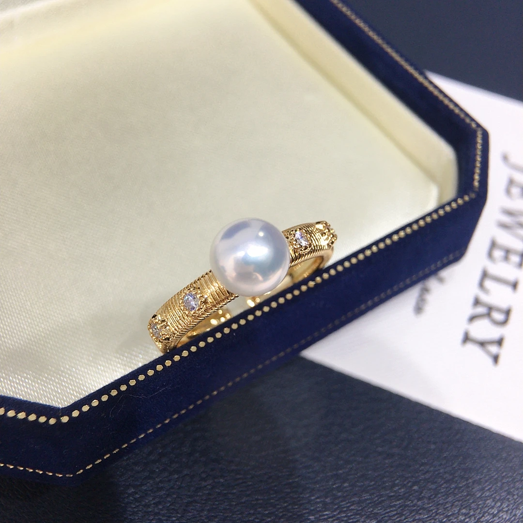 

Jinggong Aurora Natural Freshwater Pearl Ring Vintage Palace Style Brushed Zircon Ring Versatile Handmade