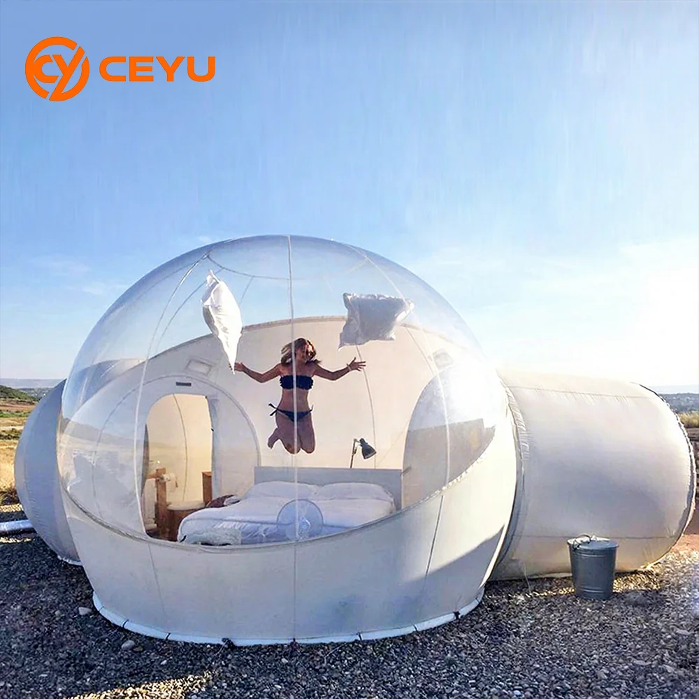 Ceyu Customized Advertising Inflatable Luxury Transparent PVC Bubble Hotel Tent Outdoor Stargaze With Silent Blower Dome House