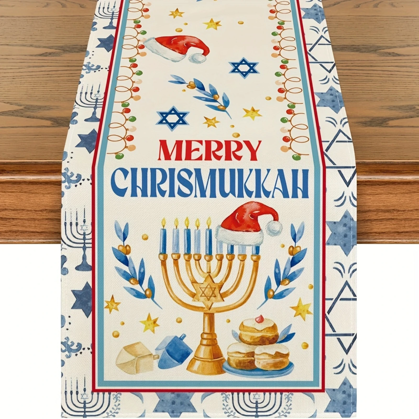 Christmas Table Runner Six-pointed star hat Merry Christmas Hanukkah Design Kitchen Dining Table Decoration Home Party Holiday