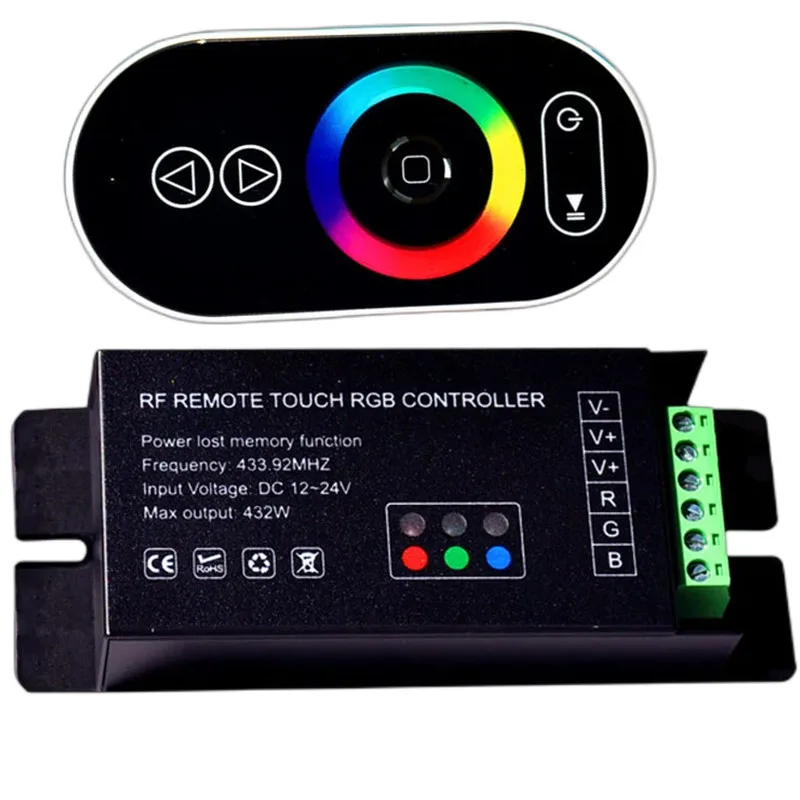 

DC12V 24V GT888 RF Touch Panel Remote Light Tape RGB LED Controller 6A*3channel 18A led Bar dimmer Switch for RGB led strip tape