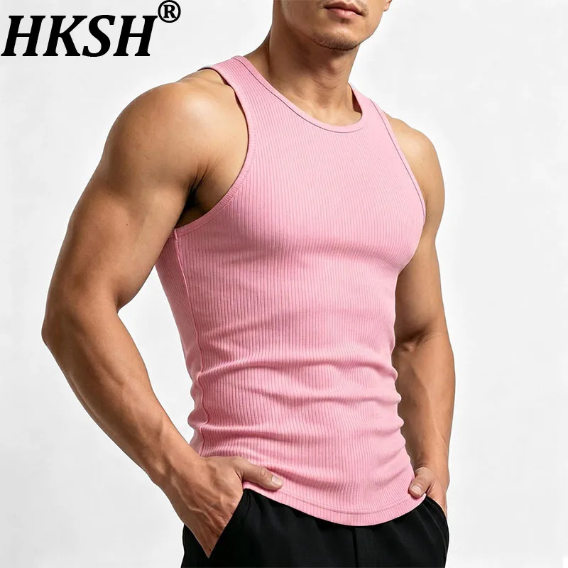 HKSH Men's Vest Summer New Chic Ins American Youth Milk Silk Ribbed Solid Color Quick-Dry Tank Tops Vibe Y2K Streetwear HK25278