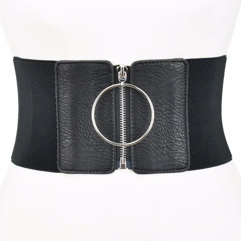 Women\'s Dress Super Wide Belt Women\'s Large Metal Ring Black Belts Women\'s Elastic Belt Women Belts Fashion for Dress