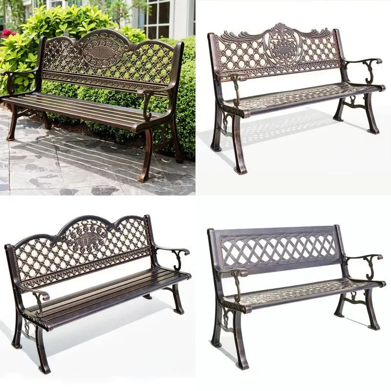 for Modern Design Outdoor Cast Aluminum Bench Seat High Quality Garden Park Chair Metal Frame Iron Strip Manufacturer