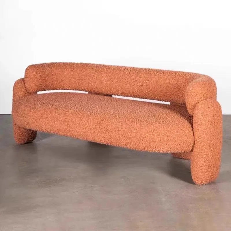 أريكة قماش على طراز وابي إسكندنافي لغرفة المعيشة، شقة صغيرة، أريكة منحنية فاخرة وخفيفة الوزن ومزدوجة لثلاثة أشخاص من صوف الضأن #3