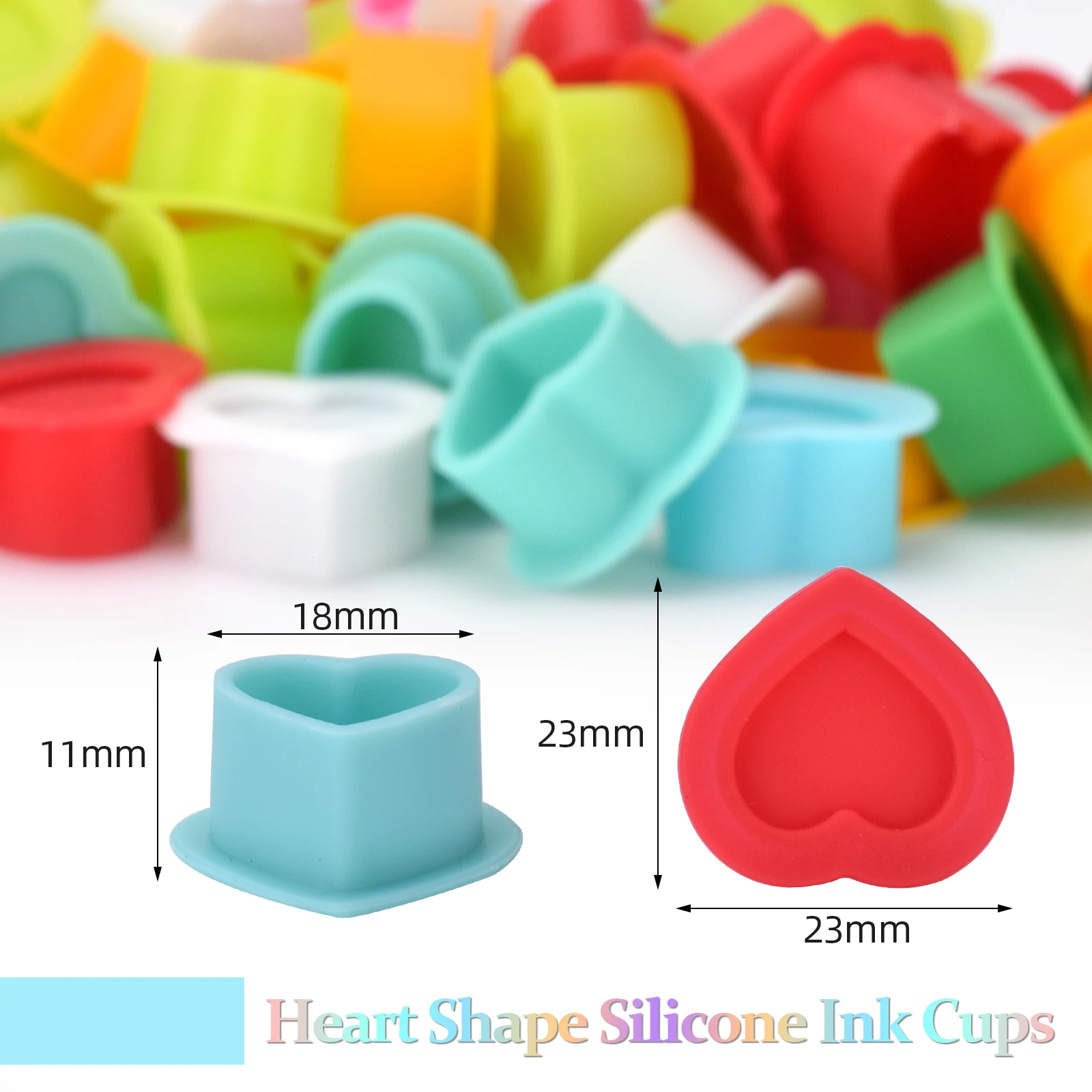 Silicone Tattoo Ink Cup 200pcs Disposable Silicone Tattoo Pigment Cup Heart Shape Eyebrow Eyeliner Lip Pigment Cup Mixed Color