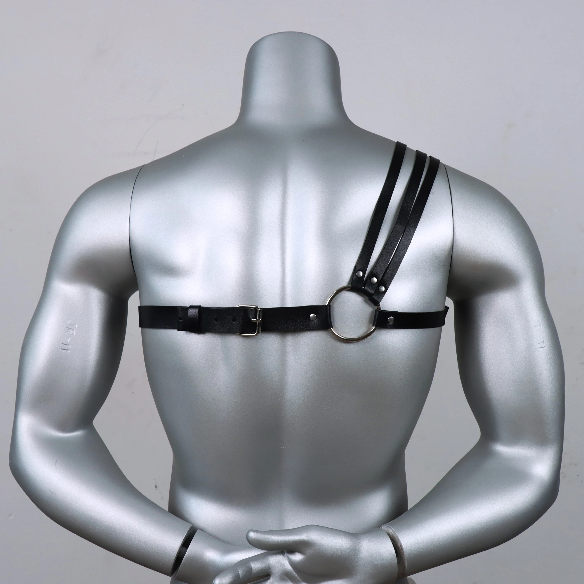 One Shoulder Men\'s Harness PU Leather Gay Men Chest Harness Bondage Black Leather Men Accessories Upper Erotic Body Men Harness