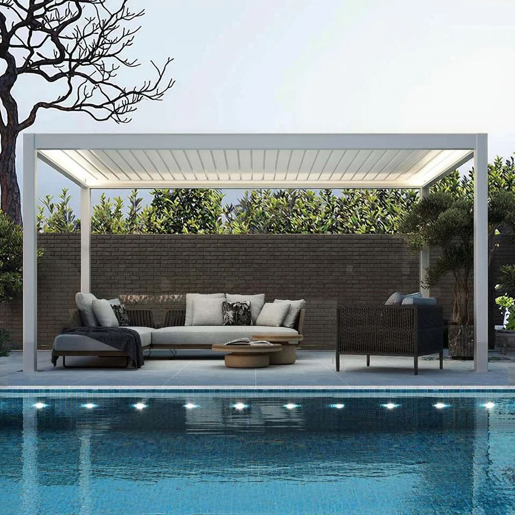 Waterproof Aluminium Bioclimatic Louver Pergola Gazebo with PVC Balcony & Garden Use Powder Coated Eco-Friendly