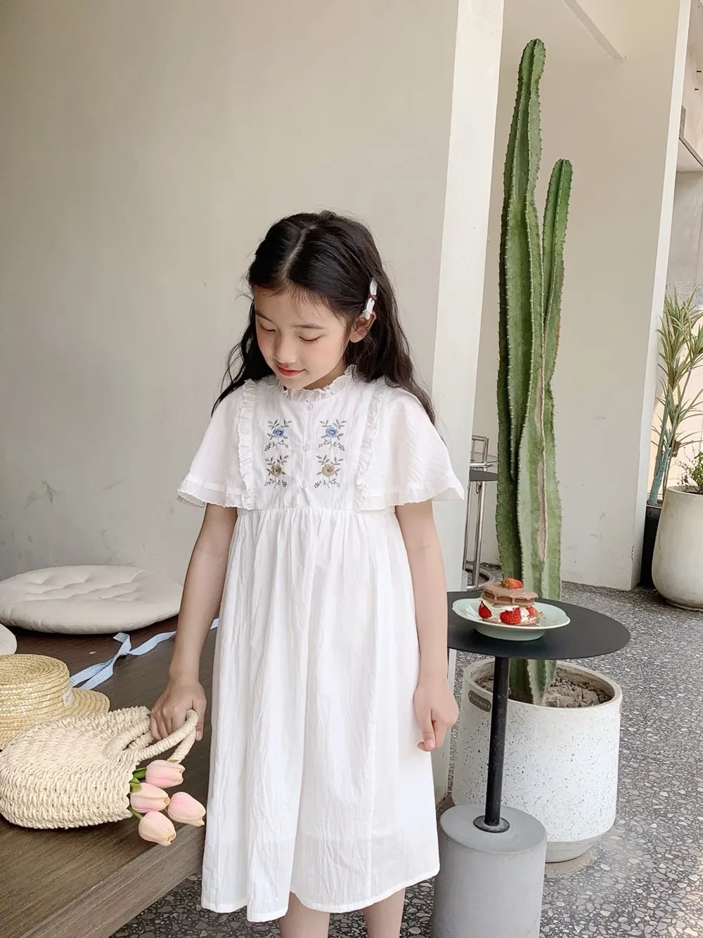 baby girls clothes French style flower embroidered sweet girl's dress summer White Dress