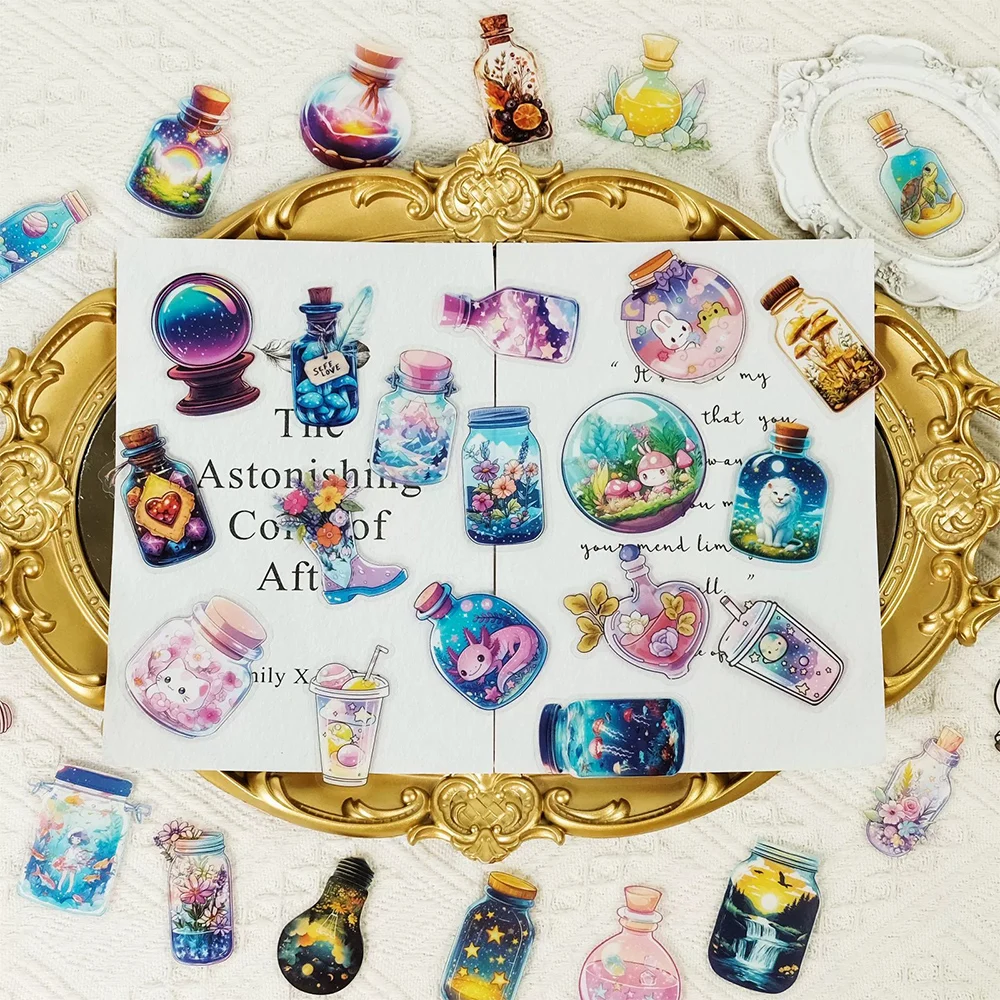 10/30/50pcs Transparent Cute Animal in The Bottles World Stickers Aesthetic for Phone Stationery Laptop Waterproof Kawaii Decals